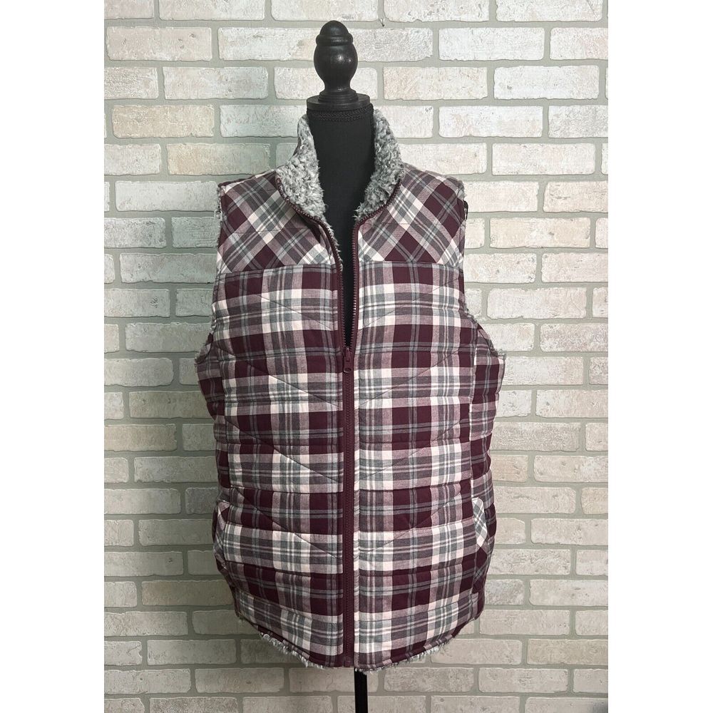Maurices‎ Reversible Sherpa Lined Vest Womens Size 2X Plaid Quilted Full Zip